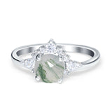 Art Deco Round Natural Stone Flower Ring