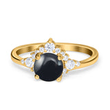 Art Deco Round Natural Stone Flower Ring