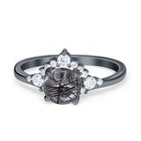 Art Deco Round Natural Stone Flower Ring