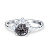Art Deco Round Natural Stone Flower Ring