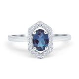 Art Deco Oval Natural Stone Hexagonal Ring