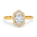 Art Deco Oval Natural Stone Hexagonal Ring