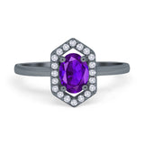 Art Deco Oval Natural Stone Hexagonal Ring