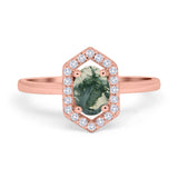 Art Deco Oval Natural Stone Hexagonal Ring