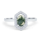 Art Deco Oval Natural Stone Hexagonal Ring