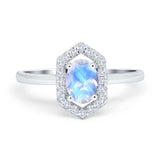 Art Deco Oval Natural Stone Hexagonal Ring
