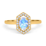 Art Deco Oval Natural Stone Hexagonal Ring