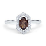 Art Deco Oval Natural Stone Hexagonal Ring