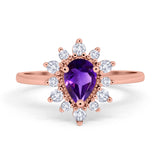 Pear Teardrop Natural Stone Floral Ring