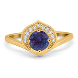 Art Deco Round Natural Stone Leaf Style Ring