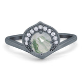 Art Deco Round Natural Stone Leaf Style Ring