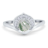 Art Deco Round Natural Stone Leaf Style Ring