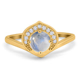 Art Deco Round Natural Stone Leaf Style Ring