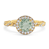 Art Deco Round Natural Stone Halo Ring