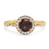 Art Deco Round Natural Stone Halo Ring