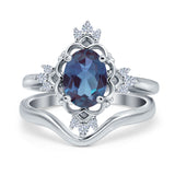 Two Piece Oval Natural Stone Bridal Ring