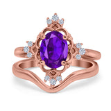 Two Piece Oval Natural Stone Bridal Ring