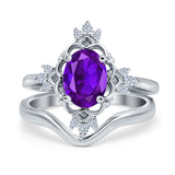 Two Piece Oval Natural Stone Bridal Ring
