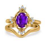 Two Piece Oval Natural Stone Bridal Ring