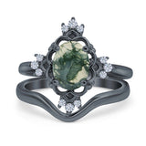Two Piece Oval Natural Stone Bridal Ring