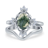 Two Piece Oval Natural Stone Bridal Ring