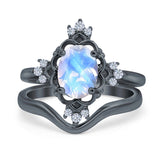Two Piece Oval Natural Stone Bridal Ring