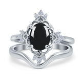 Two Piece Oval Natural Stone Bridal Ring