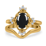 Two Piece Oval Natural Stone Bridal Ring