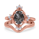 Two Piece Oval Natural Stone Bridal Ring