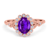 Art Deco Oval Natural Stone Floral Ring