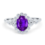 Art Deco Oval Natural Stone Floral Ring