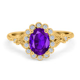 Art Deco Oval Natural Stone Floral Ring