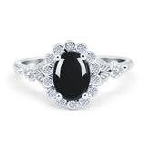 Art Deco Oval Natural Stone Floral Ring