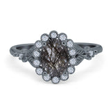 Art Deco Oval Natural Stone Floral Ring