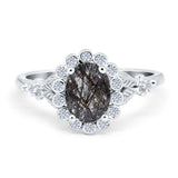Art Deco Oval Natural Stone Floral Ring