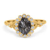 Art Deco Oval Natural Stone Floral Ring