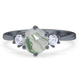 Art Deco Round Natural Stone Three Stone Ring