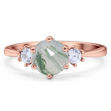 Art Deco Round Natural Stone Three Stone Ring