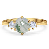 Art Deco Round Natural Stone Three Stone Ring