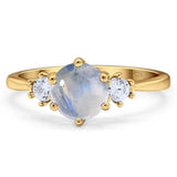 Art Deco Round Natural Stone Three Stone Ring