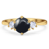 Art Deco Round Natural Stone Three Stone Ring