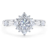 Art Deco Round Natural Stone Flower Ring