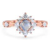 Art Deco Round Natural Stone Flower Ring
