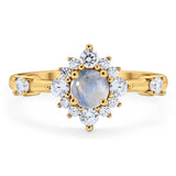 Art Deco Round Natural Stone Flower Ring