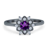 Art Deco Round Natural Stone Flower Ring