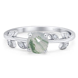 Round Natural Stone Leaf Style Ring