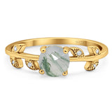 Round Natural Stone Leaf Style Ring