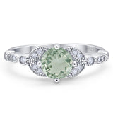 Art Deco Round Natural Stone Leaf Style Ring