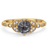 Art Deco Round Natural Stone Leaf Style Ring