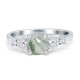 Art Deco Round Natural Stone Leaf Style Ring